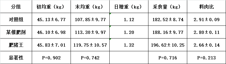肥豬王試驗數據